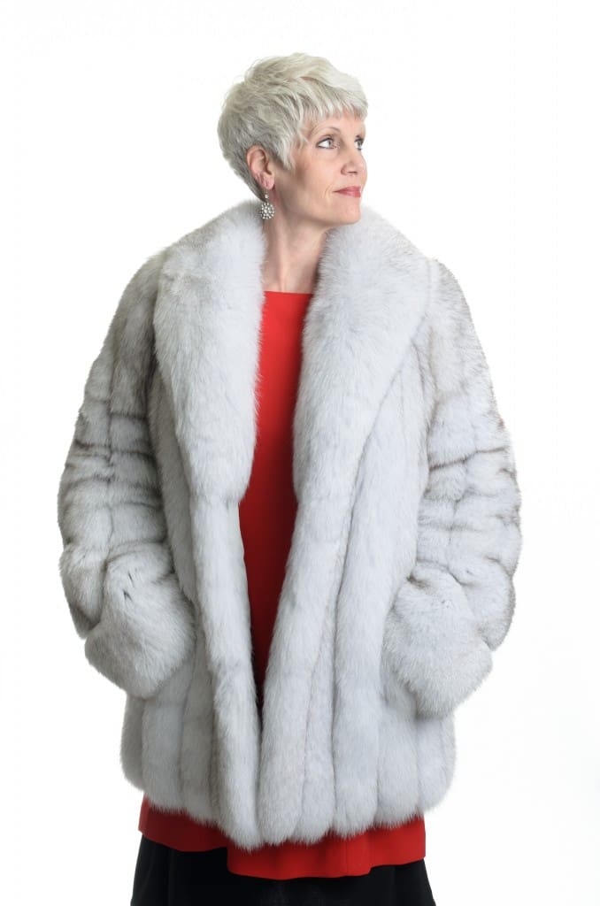 Natural 29" Norwegian Blue Fox Jacket with Swirl Sleeve Detail | A.J