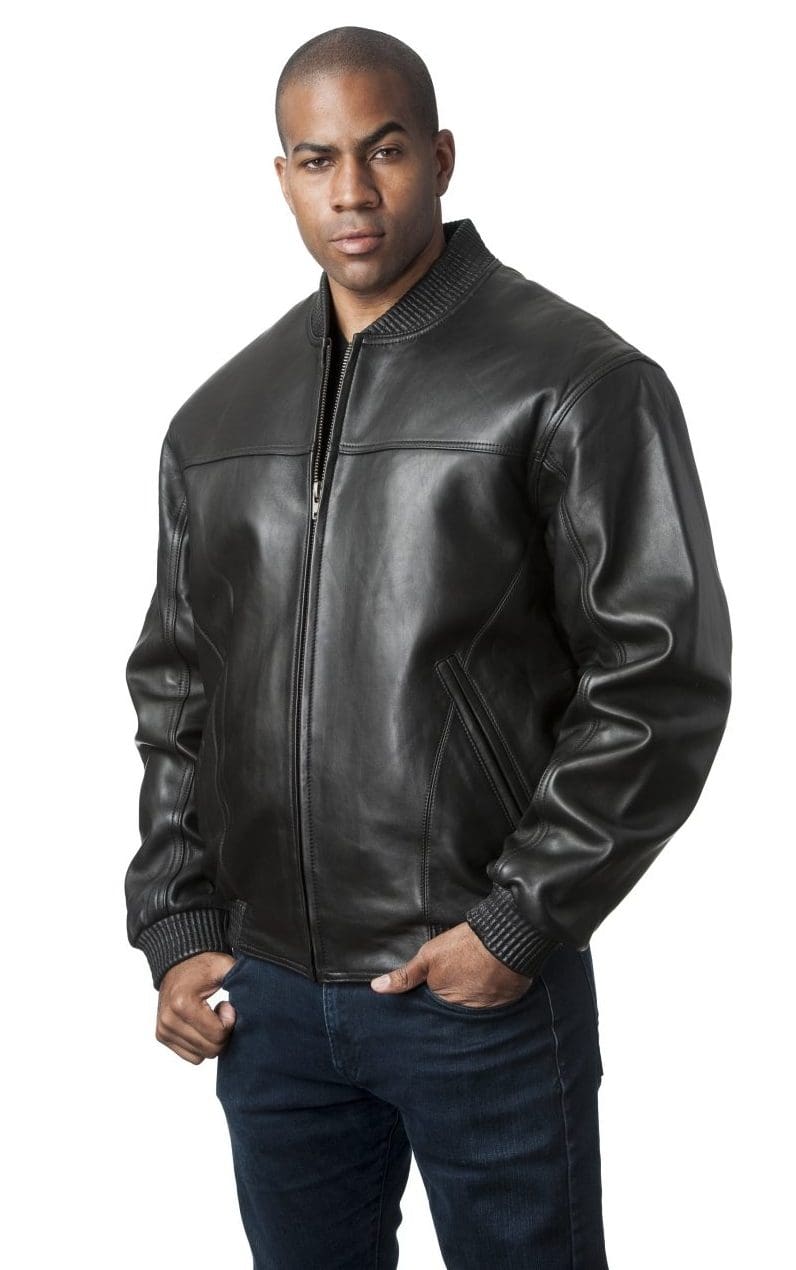 Mason & Cooper Black Premium Lamb Leather Baseball Bomber Jacket | A.J. Ugent Furs